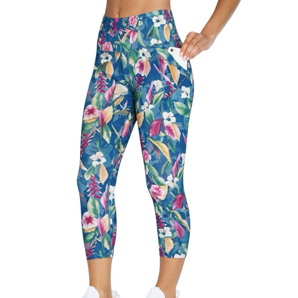 MARIKA Carson Capri Leggings sz S Tropical Hawaiian Floral Activewear Yoga Sport
